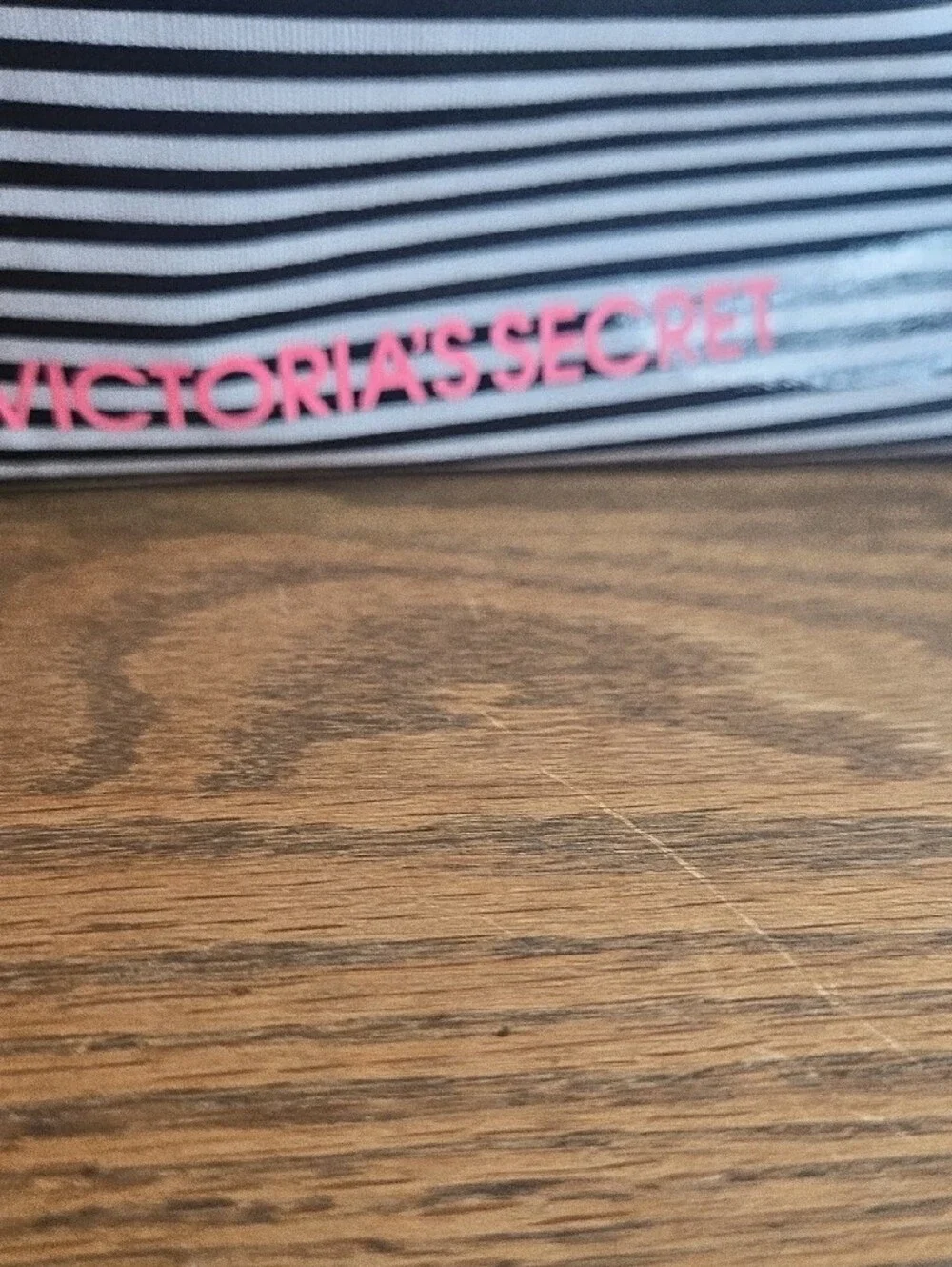 Victoria's Secret Black and White Striped Tote with Pink Handles - Picture 3 of 10
